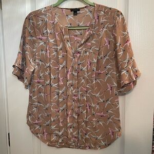 Ann Taylor Tan and Pink Patterned Blouse